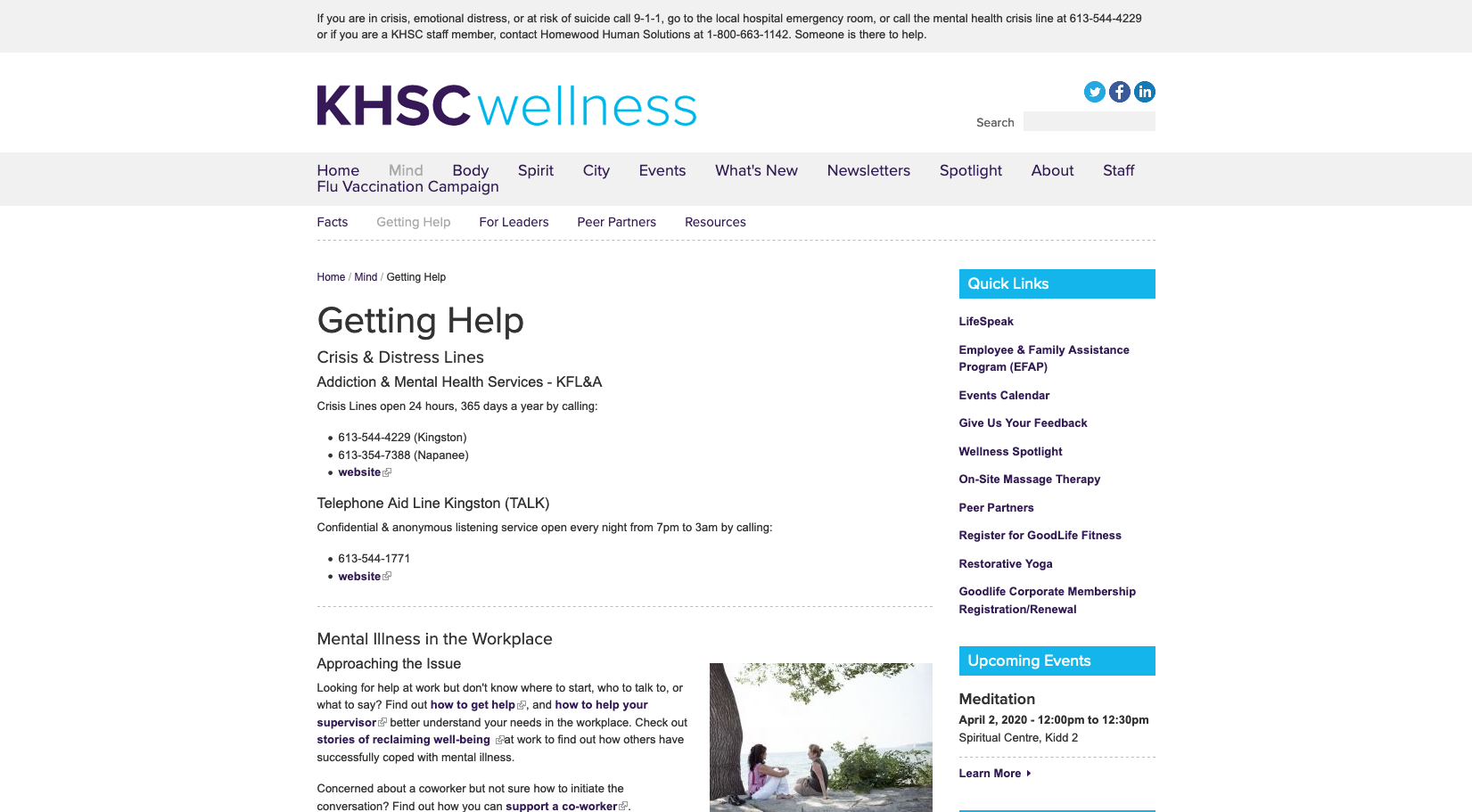 KHSC Wellness - Livespeak, Mental Illness in the Workplace