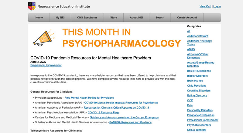 Neuroscience Education Institute - COVID-19 Pandemic Resources for Mental Healthcare Providers